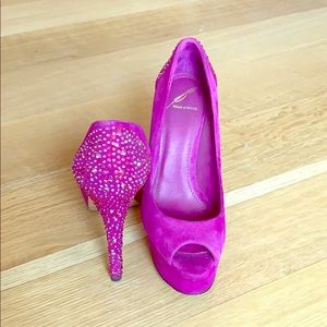 Brian Atwood Suede Peeptoe Pumps